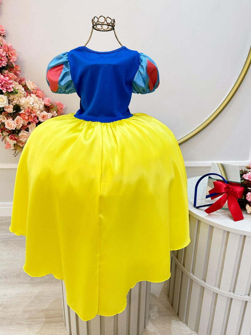 Vestido Fantasia Menina Temático Personagem Infantil Branca de Neve Amarelo Azul Vermelho Capa Tiara Festa Luxo